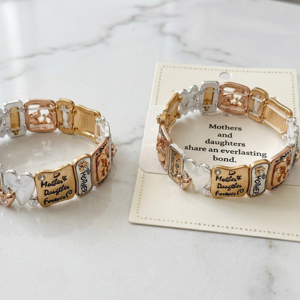 Giulette - Mother Daughter Forever Inspirational Message Heart Charm Bracelet
