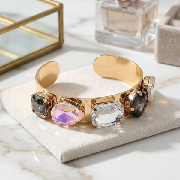 Harlow - Multi Faceted Stone Embellished Cuff Bracelet