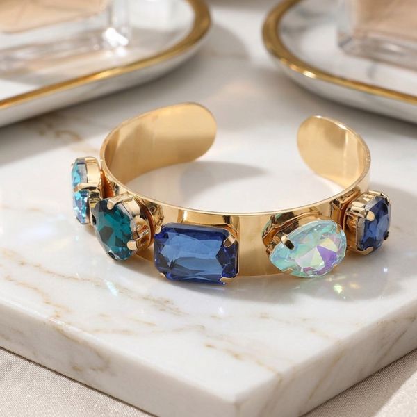 Harlow - Multi Faceted Stone Embellished Cuff Bracelet