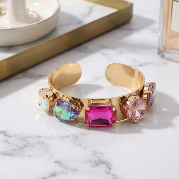 Harlow - Multi Faceted Stone Embellished Cuff Bracelet