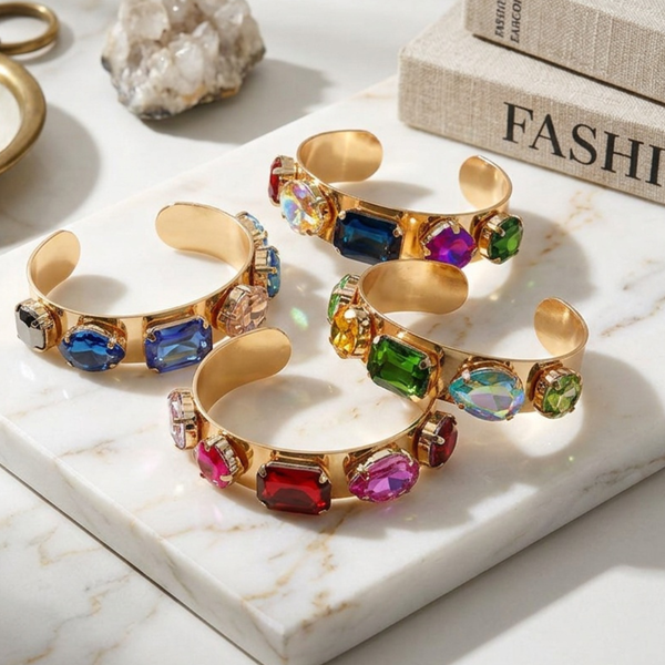 Harlow - Multi Faceted Stone Embellished Cuff Bracelet