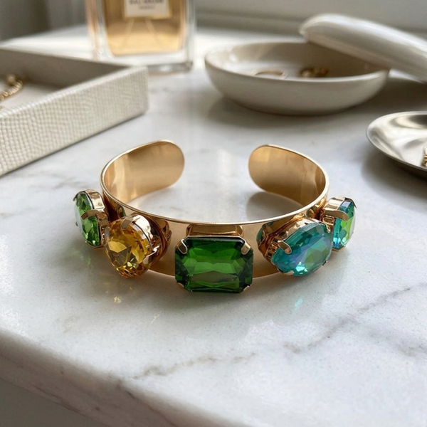 Harlow - Multi Faceted Stone Embellished Cuff Bracelet