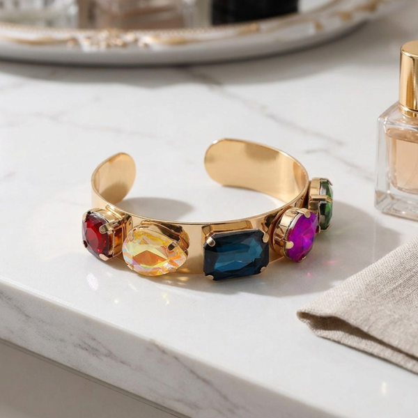 Harlow - Multi Faceted Stone Embellished Cuff Bracelet