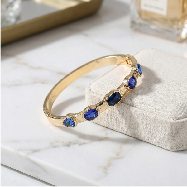 Holly - Multi Shaped Gem Accent Hinged Bangle Bracelet