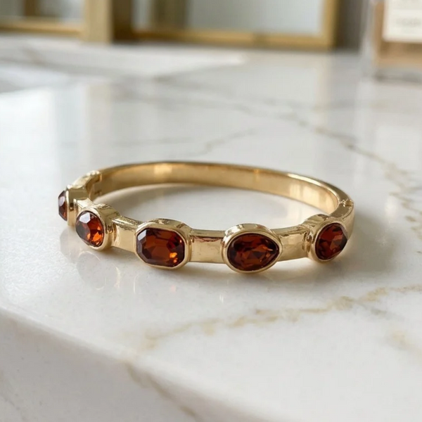 Holly - Multi Shaped Gem Accent Hinged Bangle Bracelet