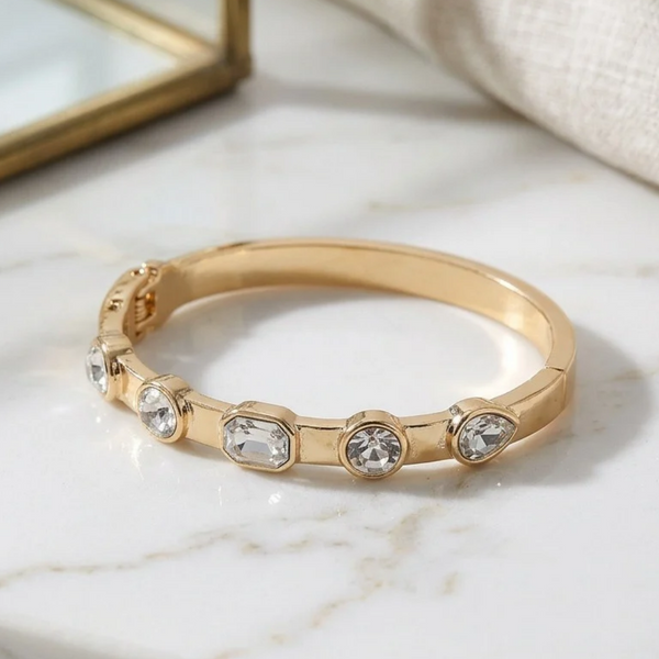 Holly - Multi Shaped Gem Accent Hinged Bangle Bracelet