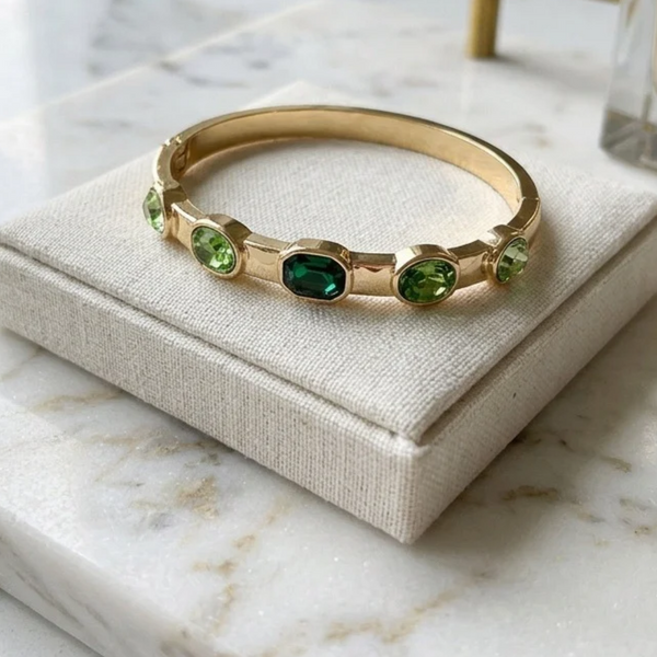 Holly - Multi Shaped Gem Accent Hinged Bangle Bracelet