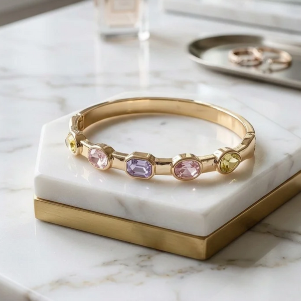 Holly - Multi Shaped Gem Accent Hinged Bangle Bracelet