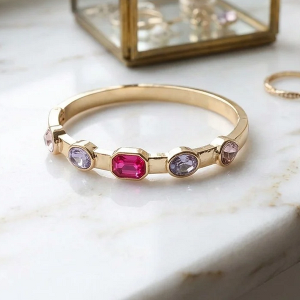 Holly - Multi Shaped Gem Accent Hinged Bangle Bracelet