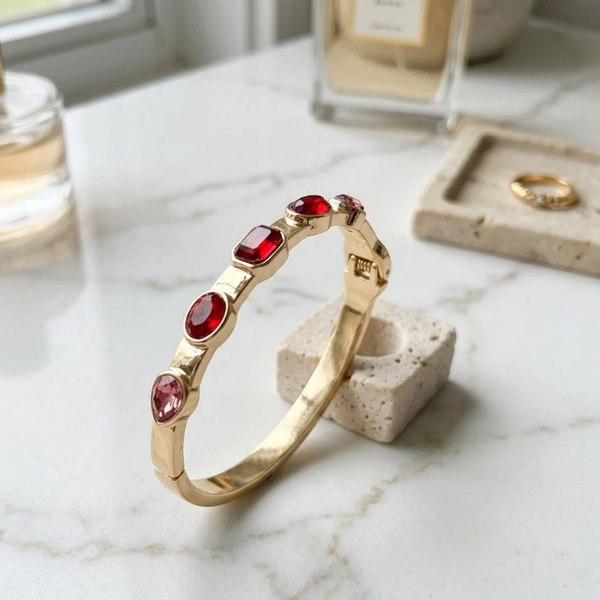 Holly - Multi Shaped Gem Accent Hinged Bangle Bracelet