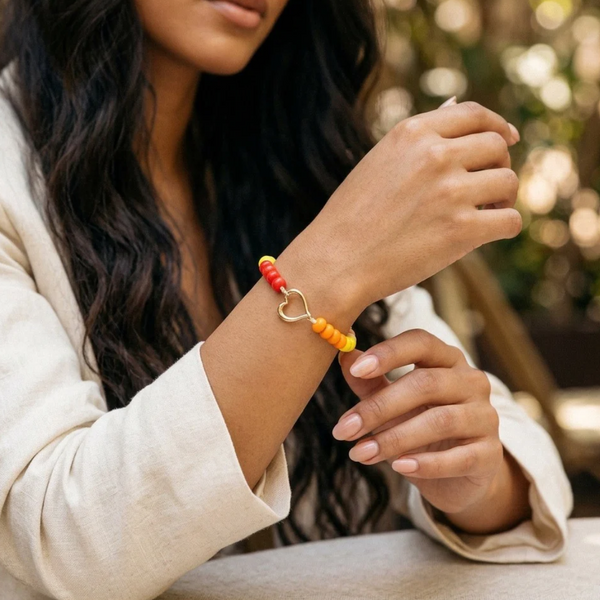 Dahlia - Open Heart Resin Pebble Beaded Stretchable Bracelet