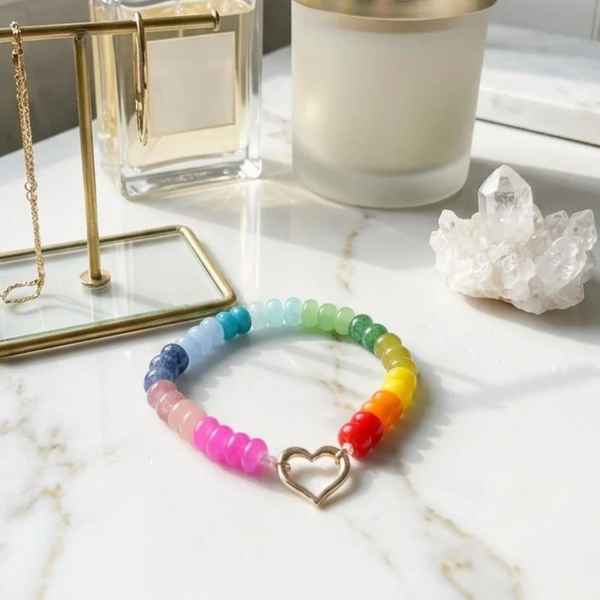 Dahlia - Open Heart Resin Pebble Beaded Stretchable Bracelet