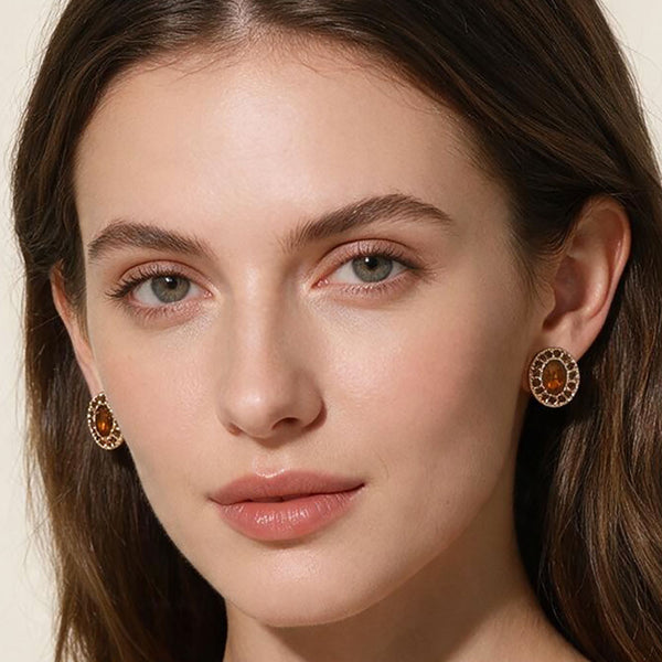 Anastasia - Oval Rhinestone Halo Stud Earrings