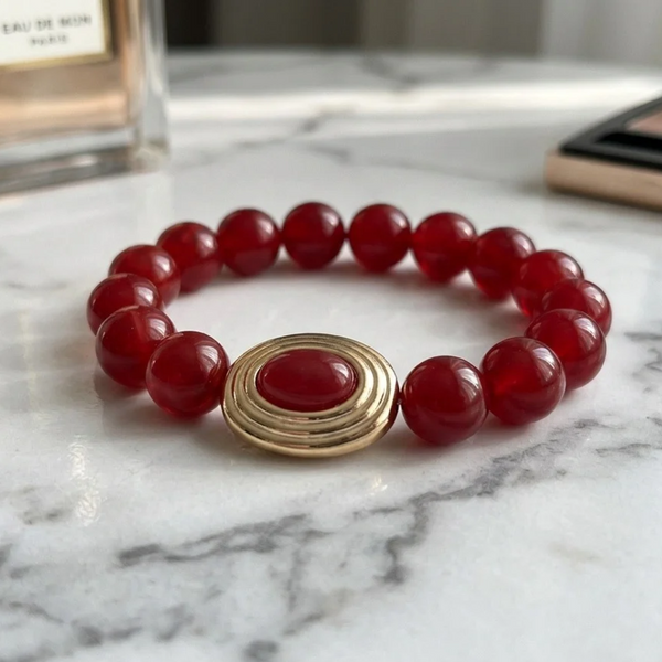 Rochelle - Oval Charm Accent Beaded Stretchable Bracelet