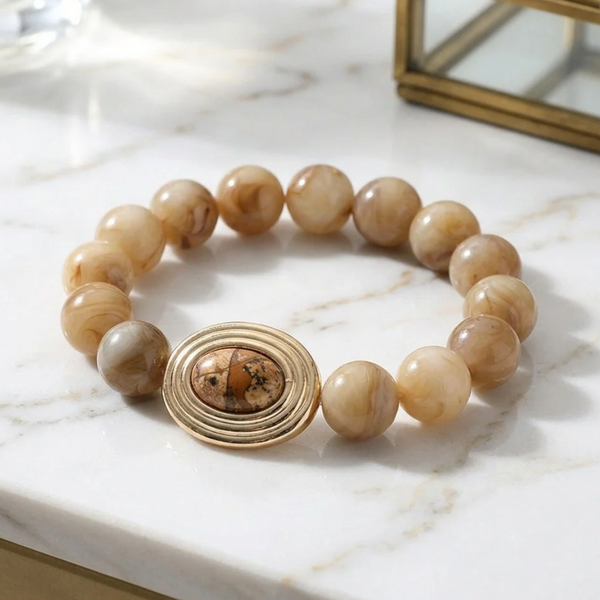Rochelle - Oval Charm Accent Beaded Stretchable Bracelet