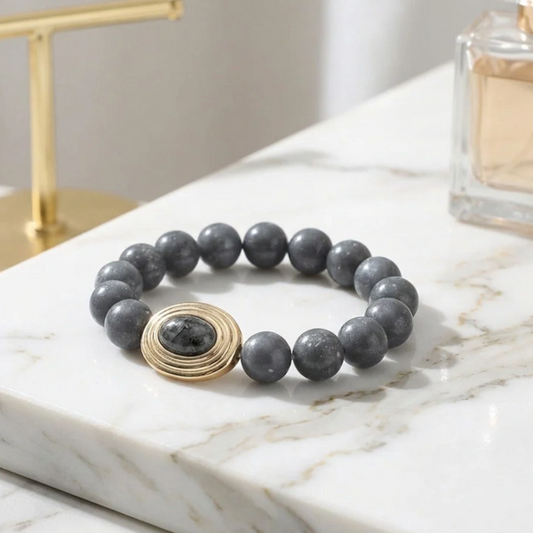 Rochelle - Oval Charm Accent Beaded Stretchable Bracelet