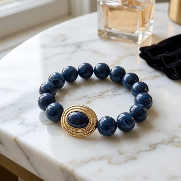 Rochelle - Oval Charm Accent Beaded Stretchable Bracelet