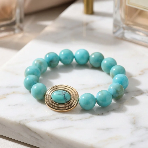 Rochelle - Oval Charm Accent Beaded Stretchable Bracelet