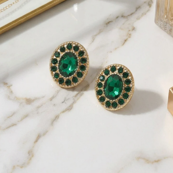 Anastasia - Oval Rhinestone Halo Stud Earrings