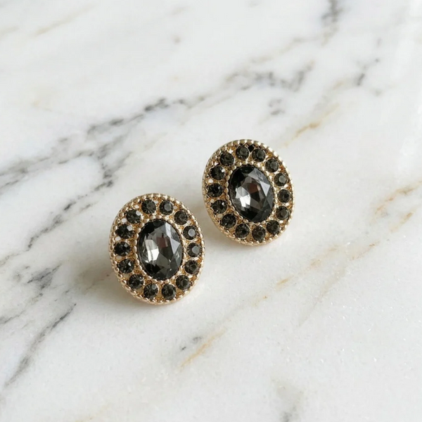 Anastasia - Oval Rhinestone Halo Stud Earrings