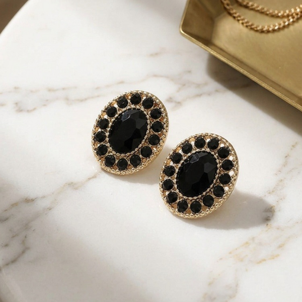 Anastasia - Oval Rhinestone Halo Stud Earrings
