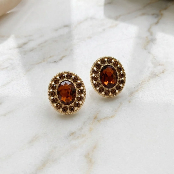Anastasia - Oval Rhinestone Halo Stud Earrings