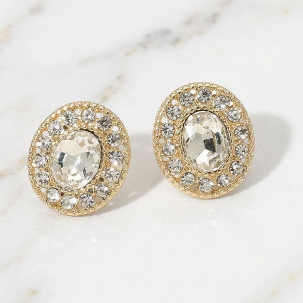 Anastasia - Oval Rhinestone Halo Stud Earrings