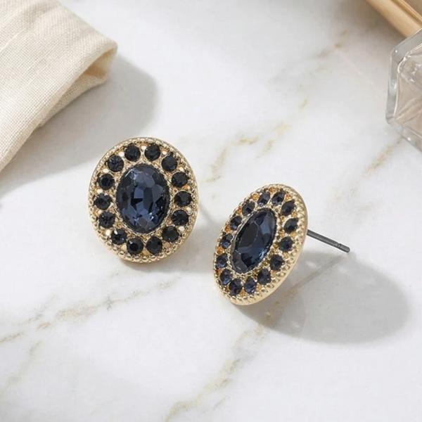 Anastasia - Oval Rhinestone Halo Stud Earrings