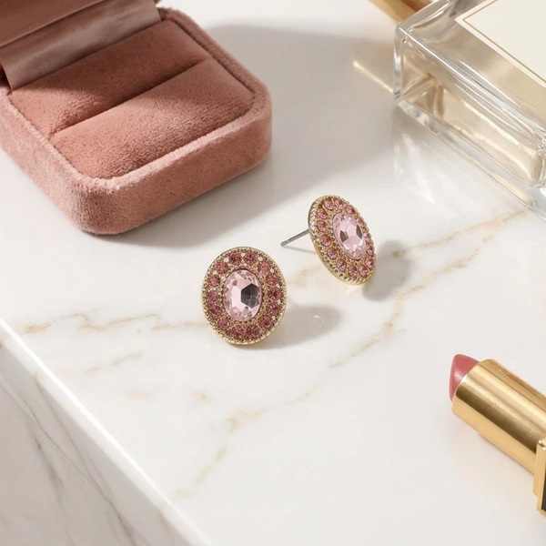 Anastasia - Oval Rhinestone Halo Stud Earrings