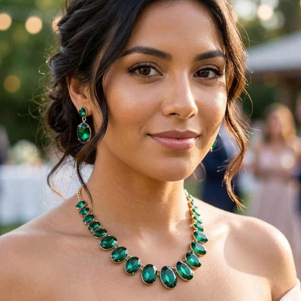 Lace - Oval Stone Link Necklace Set