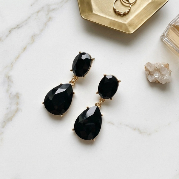 Judith - Oval Teardrop Gem Drop Earrings