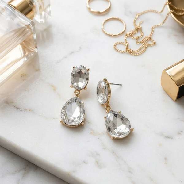 Judith - Oval Teardrop Gem Drop Earrings