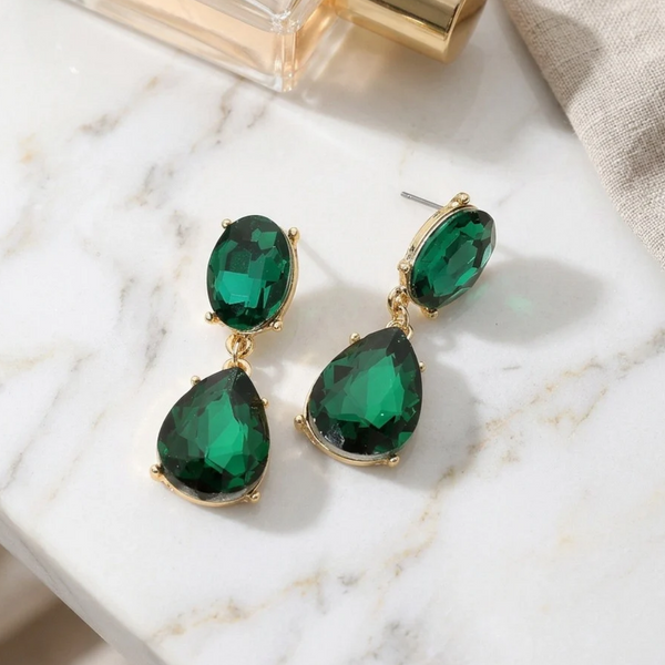 Judith - Oval Teardrop Gem Drop Earrings