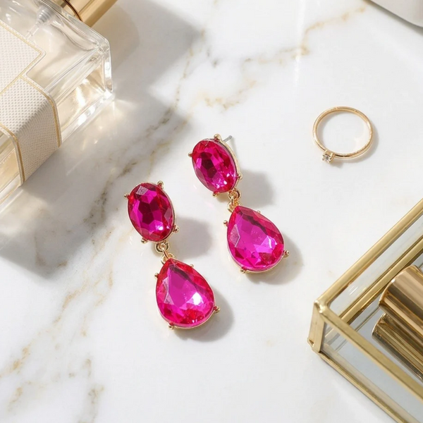 Judith - Oval Teardrop Gem Drop Earrings
