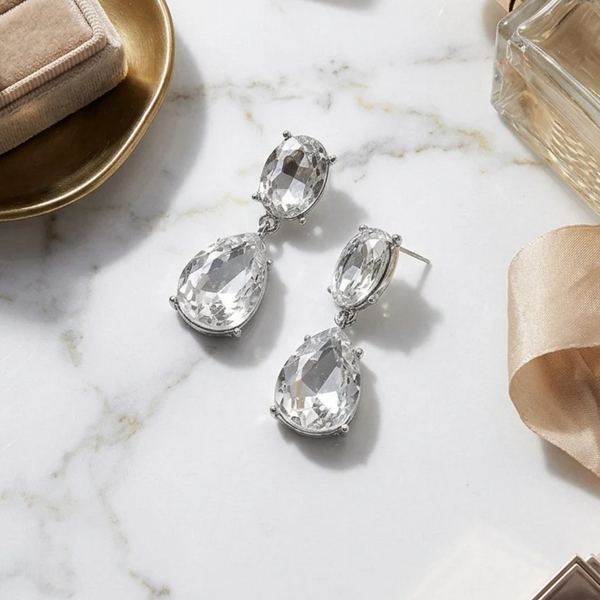 Judith - Oval Teardrop Gem Drop Earrings