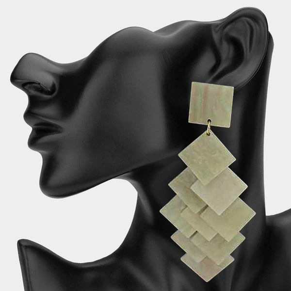 Gloria - Oversized Resin Square Layered Chandelier Earrings
