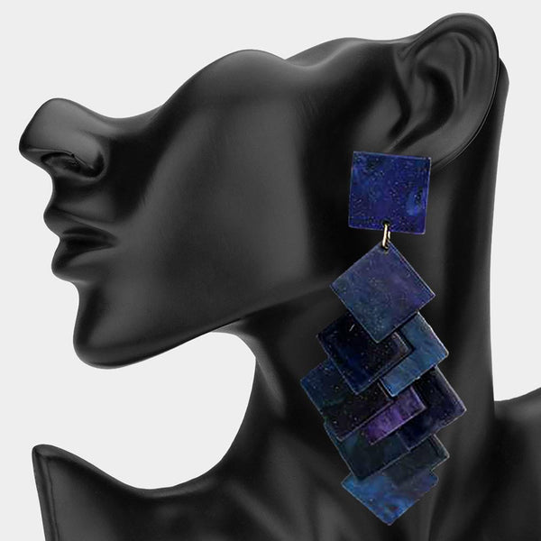 Gloria - Oversized Resin Square Layered Chandelier Earrings