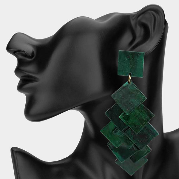 Gloria - Oversized Resin Square Layered Chandelier Earrings