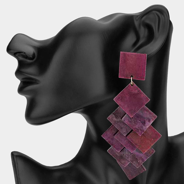 Gloria - Oversized Resin Square Layered Chandelier Earrings