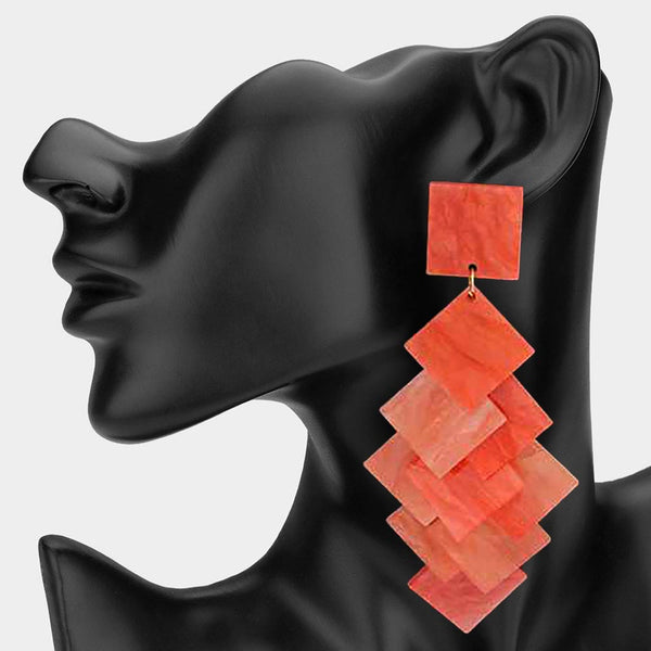 Gloria - Oversized Resin Square Layered Chandelier Earrings
