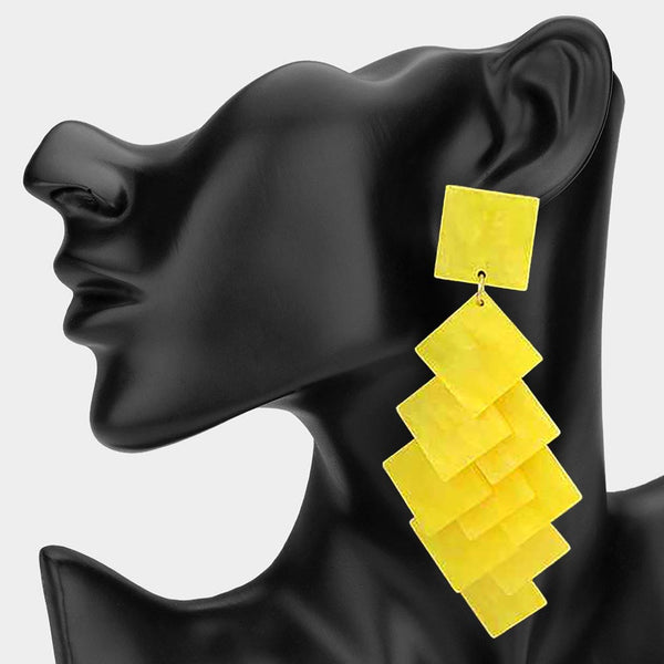 Gloria - Oversized Resin Square Layered Chandelier Earrings