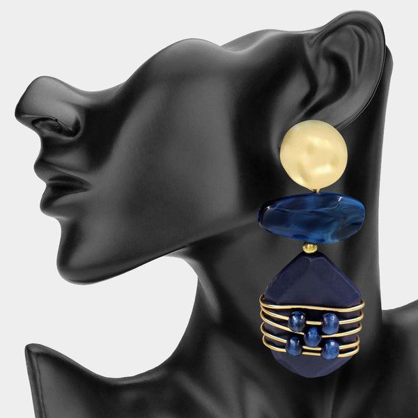 Allegra - Oversized Double Rock Drop Statement Earrings