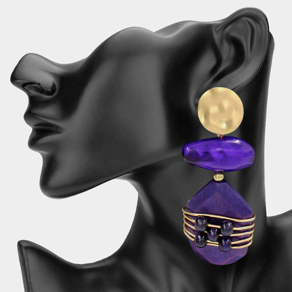 Allegra - Oversized Double Rock Drop Statement Earrings