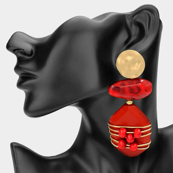 Allegra - Oversized Double Rock Drop Statement Earrings