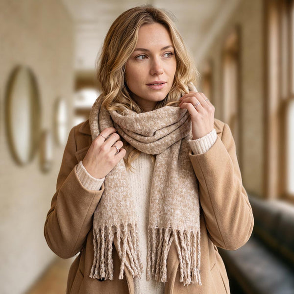 Allegra - Oversized Melange Effect Brushed Fringe Winter Scarf