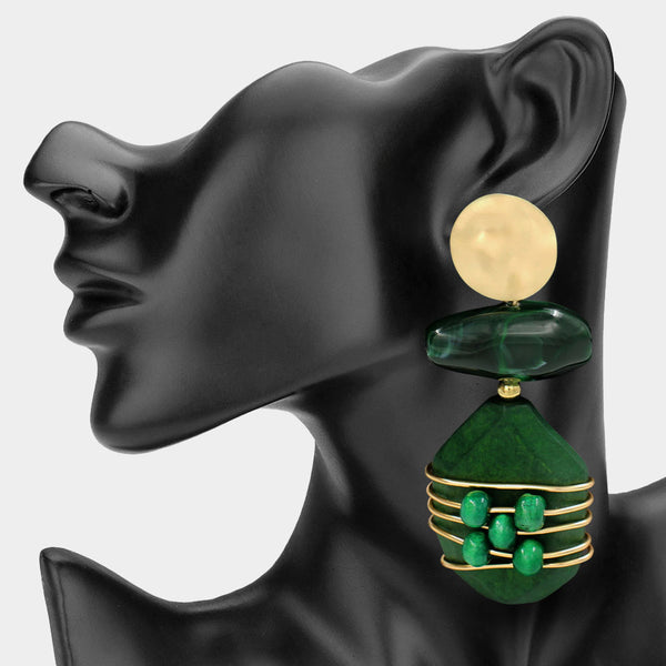 Allegra - Oversized Double Rock Drop Statement Earrings
