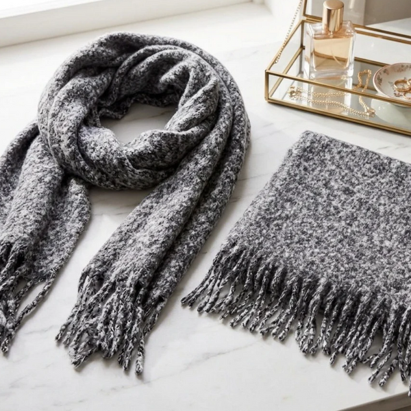 Allegra - Oversized Melange Effect Brushed Fringe Winter Scarf