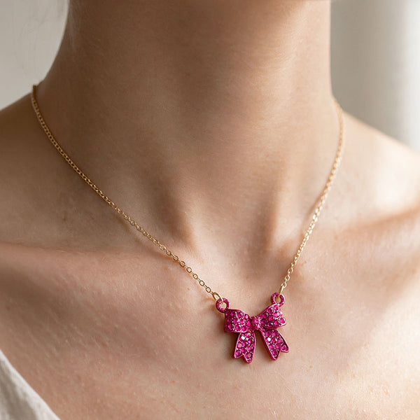 Maria - Rhinestone Bow Pendant Necklace