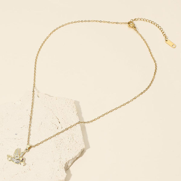 Aria - Stainless Steel Pave Hummingbird Pendant Necklace