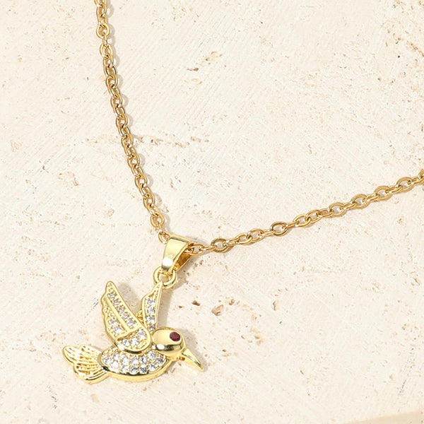 Aria - Stainless Steel Pave Hummingbird Pendant Necklace